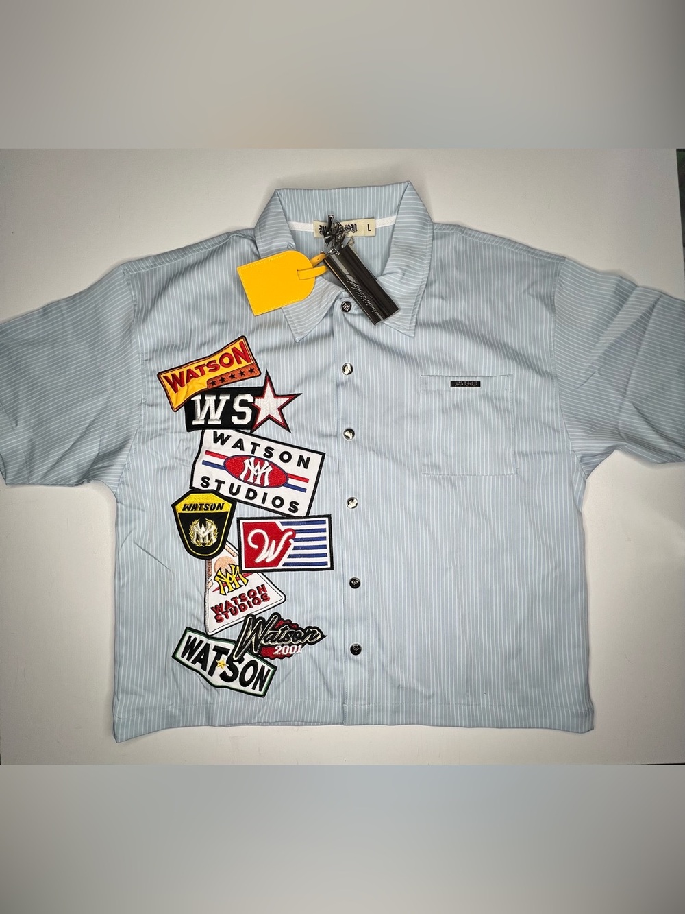Watson Light Blue Stripe Patchwork Men's Shirt